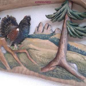 bassorilievo-altorilievo 65cm- gallo #cedrone nel bosco- tiglio ad olio  scultore- Ivo Zulian Soraga TRENTINO dolomites